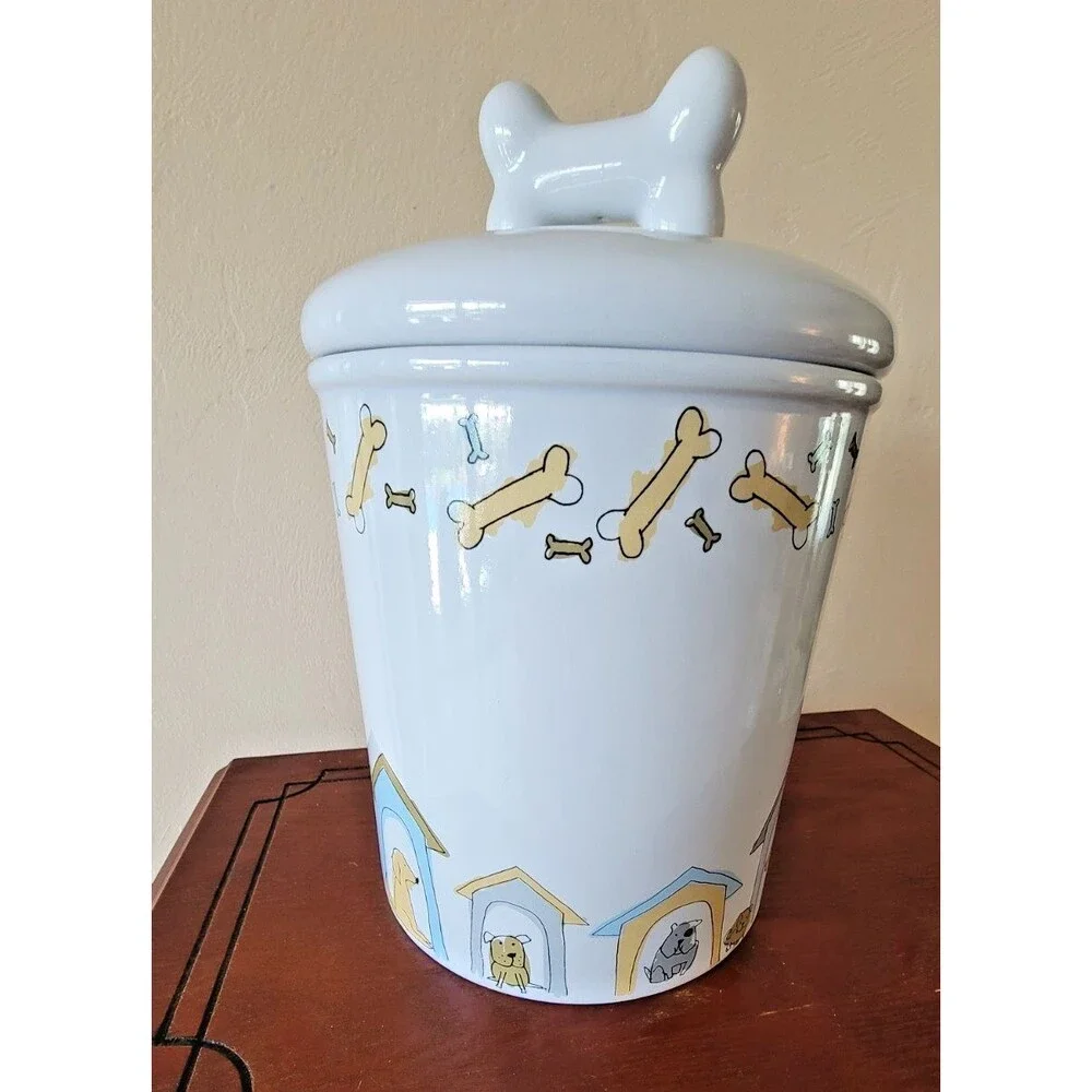Signature Housewares Stoneware DOG TREAT  Jar Canister LID Bone Handle